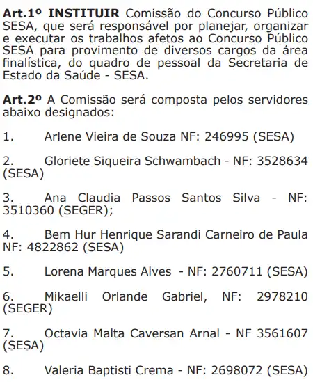 Concurso SESA ES: Comissão formada! Iniciais até R$12 mil! 1 sesa es
