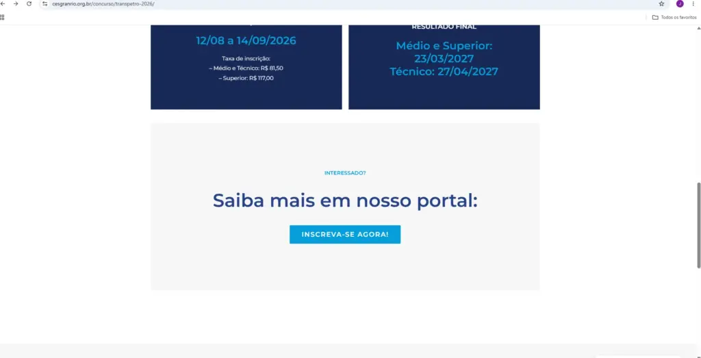 Concurso Transpetro 2026 inscrição: confira o passo a passo! 3 concurso transpetro 2026