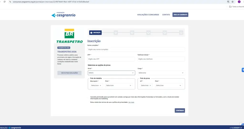 Concurso Transpetro 2026 inscrição: confira o passo a passo! 5 concurso transpetro 2026