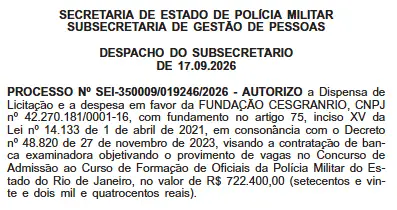 Concurso PMERJ CFO: contratação da banca é autorizada 1 image Concurso PMERJ CFO comprimida