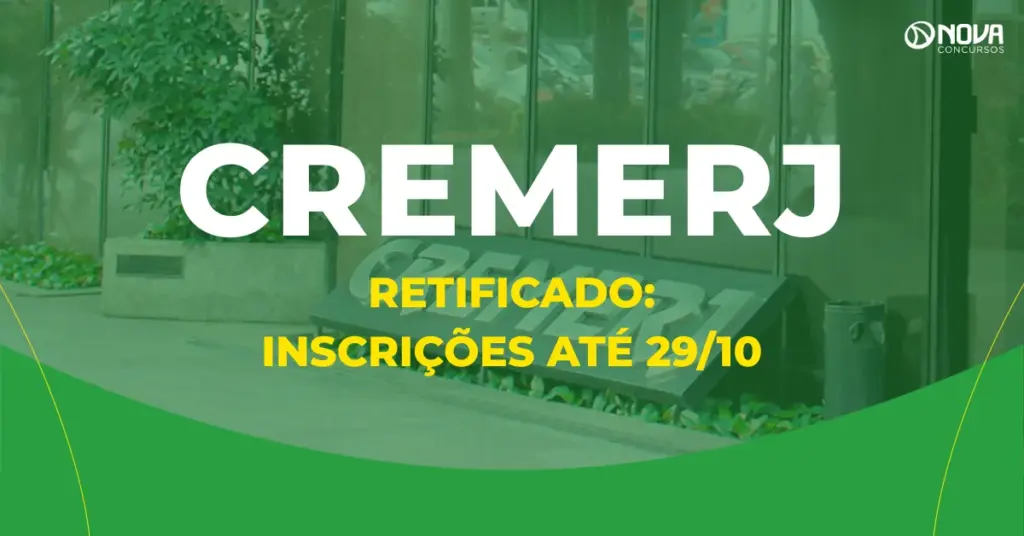 Concurso Cremerj retificado: inscrições até 29/10