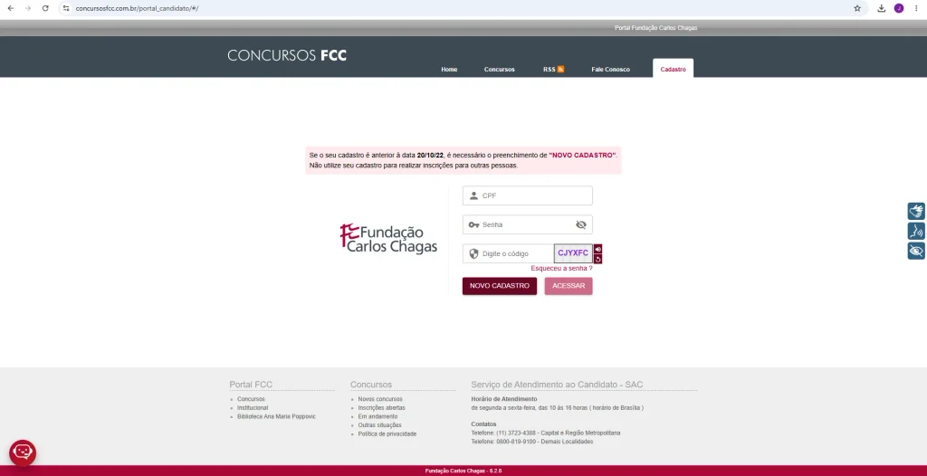 Concurso TRT 8 inscrições abertas; confira o passo a passo 2 página da banca fcc concurso trt 8 inscrições