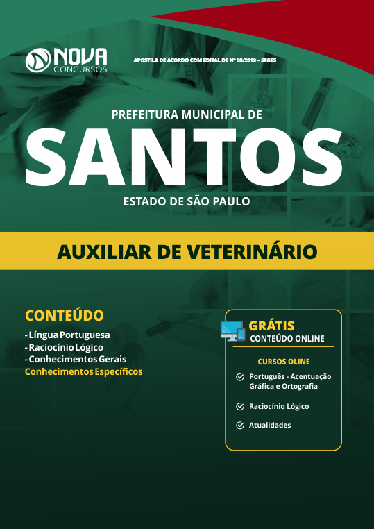 Apostila Prefeitura De Santos SP 2019 Auxiliar De Veterin rio